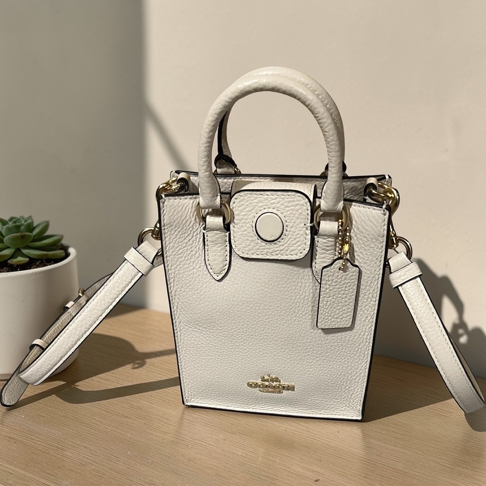 Coach North South Mini Tote Women Small White Excellent Pebbled Leather Bag - Picture 8 of 11